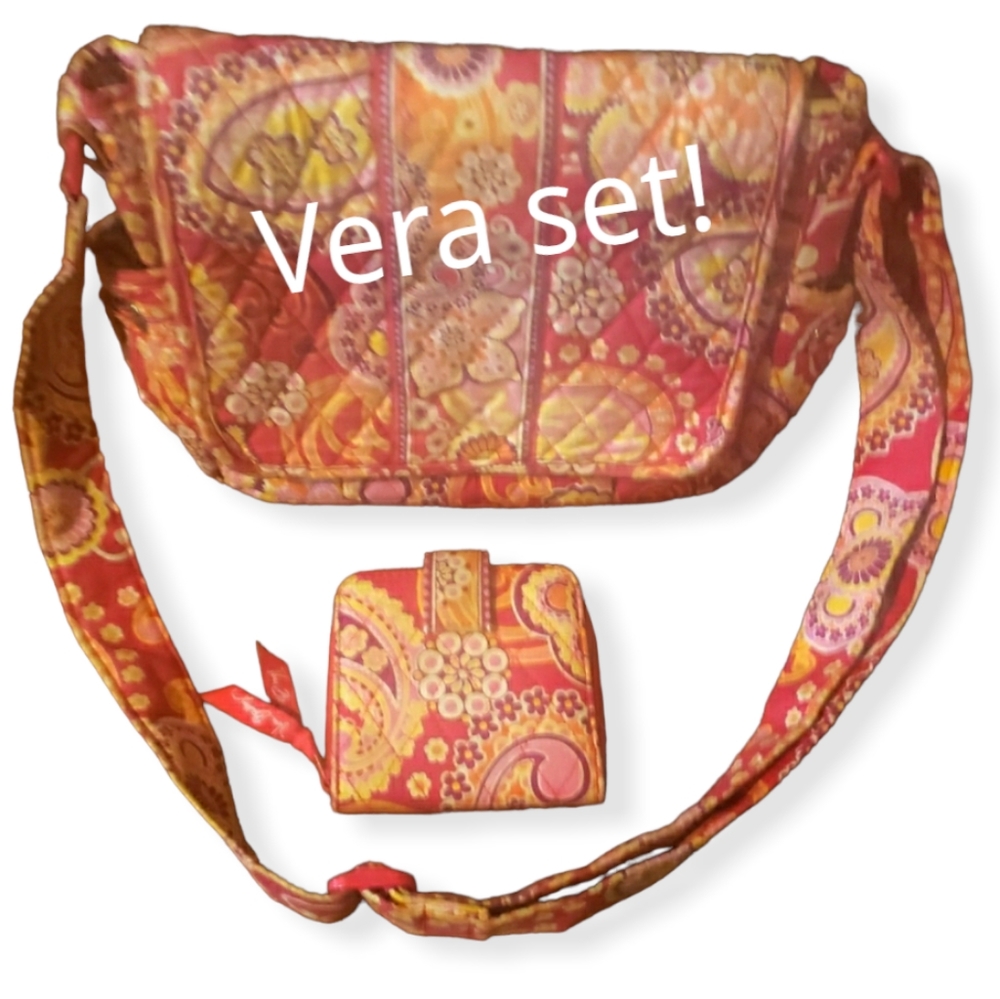 Vera Bradley pink paisley medium shoulder bag with matching wallet